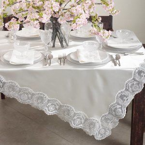 Victorian Silver Embroidered Tablecloth, 72" Ivory